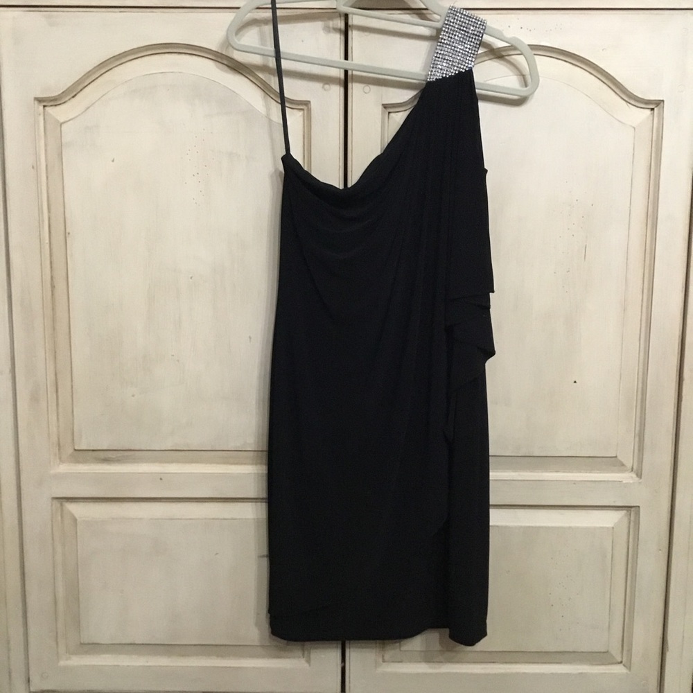 Vintage Cache Women’s One Shoulder Draped Black Formal Cocktail Dress Sz 8 EUC